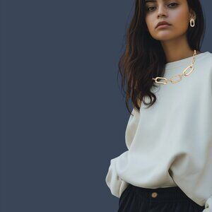 Avon Pavé Crystal Accents Goldtone Open Link Necklace & Pierced Earring Set